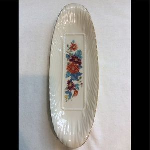 LENOX SPECIAL BUTTER DISH PURPLE/ORANGE FLOWERS